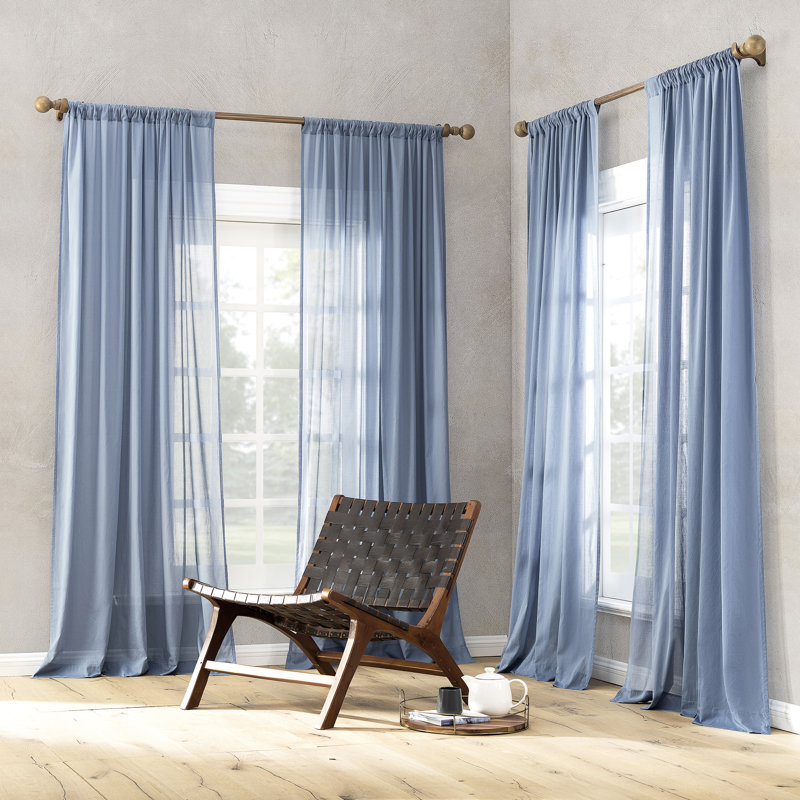 Rideau 100% coton avec passe-tringle - Basics by Wayfair ™, L 50 po x L 84 po, Bleu denim