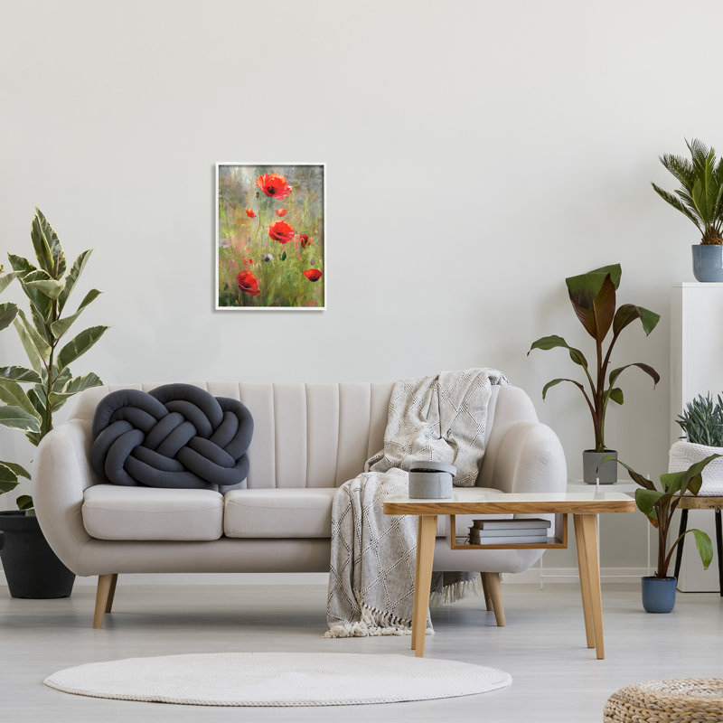 «Abstract Red Poppies» par Enrico Mcgarrigle, H 20 po x l 16 po x P 1,5 po, Giclée encadrée blanc bord de mer