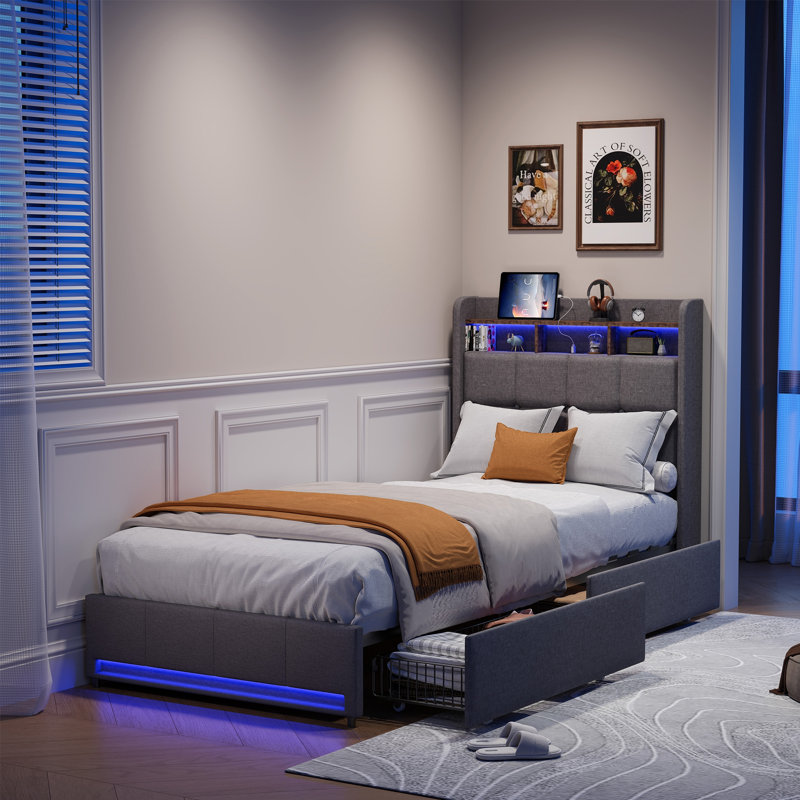 Storage Bed, European Single (90 x 200 cm), Grey