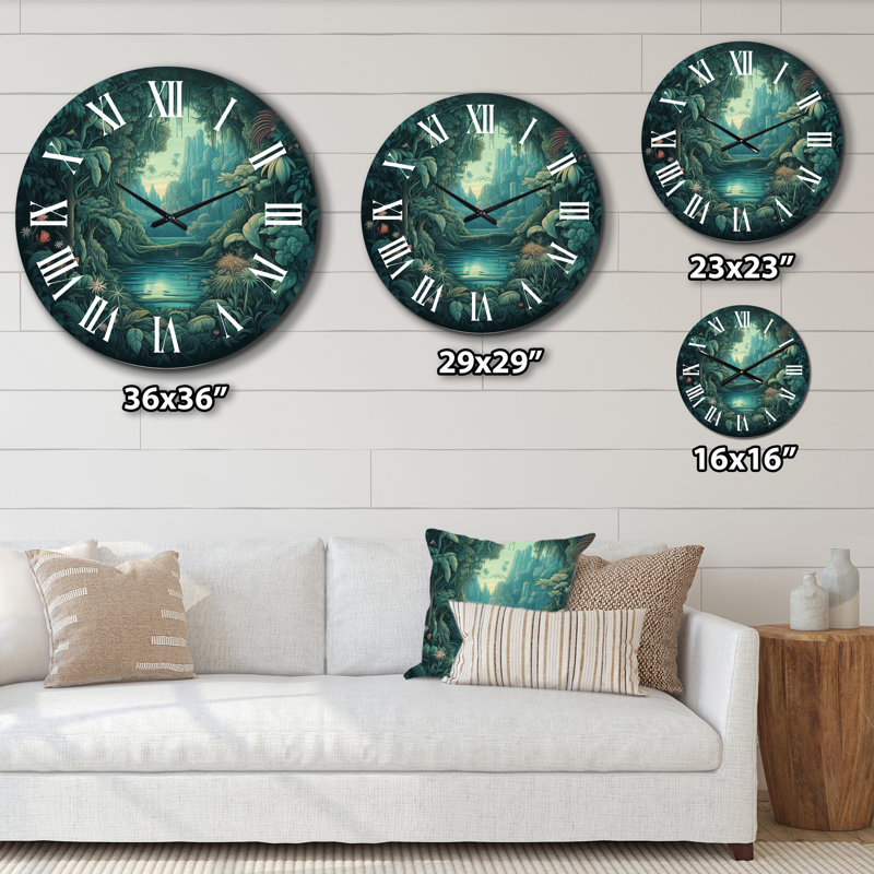 Horloge murale Magical Lake Visions Retro Blue Botanicals IV, Grand