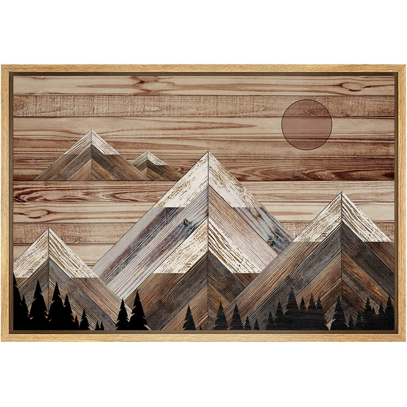 «Western Wood Effect Landscape Sunlight Snowy Mountain Range Sky Nature Wilderness - Floater Frame», impression sur toile