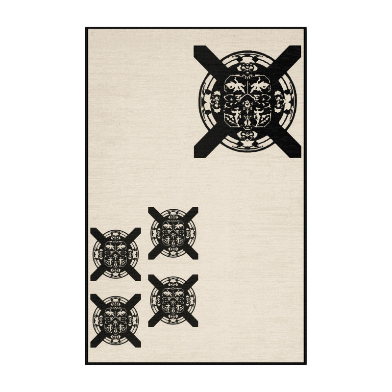 Tapis traditionnel beige à motif de banderoles Samurai, 7 x 10