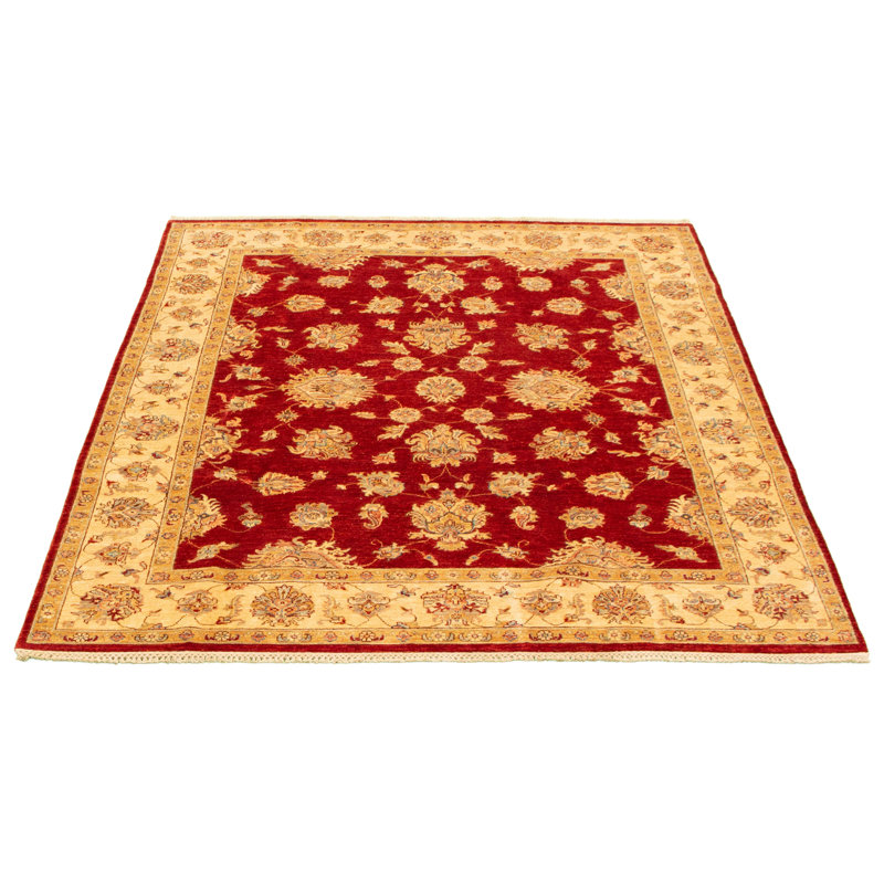 Tapis décoratif rouge/beige en laine de conception unique 6 pi 6 po x 8 pi 4 po noué à la main New Age