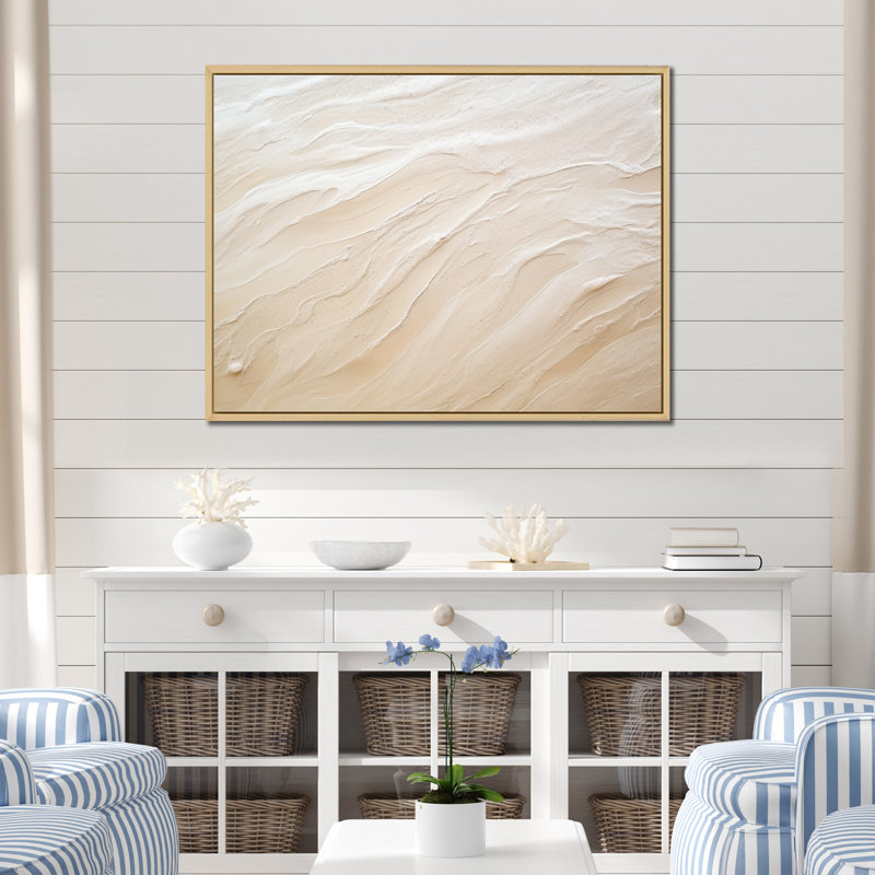 Charme moderne sable beige plage - art mural large sable de plage, H 34 po x l 44 po x P 1,5 po, Cadre flottant naturel