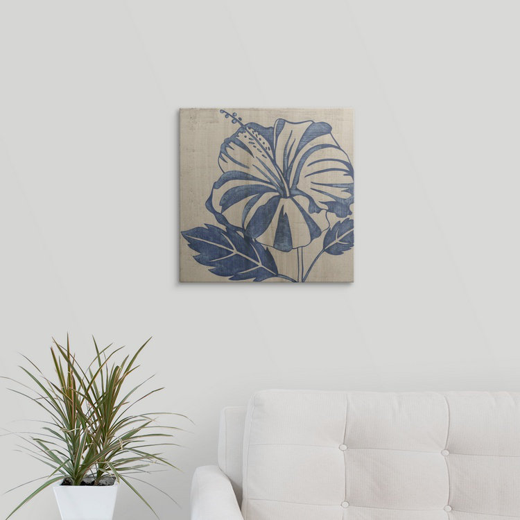 Indigo floral «Indigo Hibiscus», reproduction d'art Chariklia Zarris, H 35 po x l 35 po x P 1,5 po, Toile