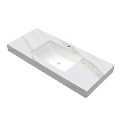 48" Calacatta Gold Sintered Stone Countertop And Undermount Ceramic Basin, NO Cabinet, NO Faucet And Drain, Suitable For Vanity FRIGGA