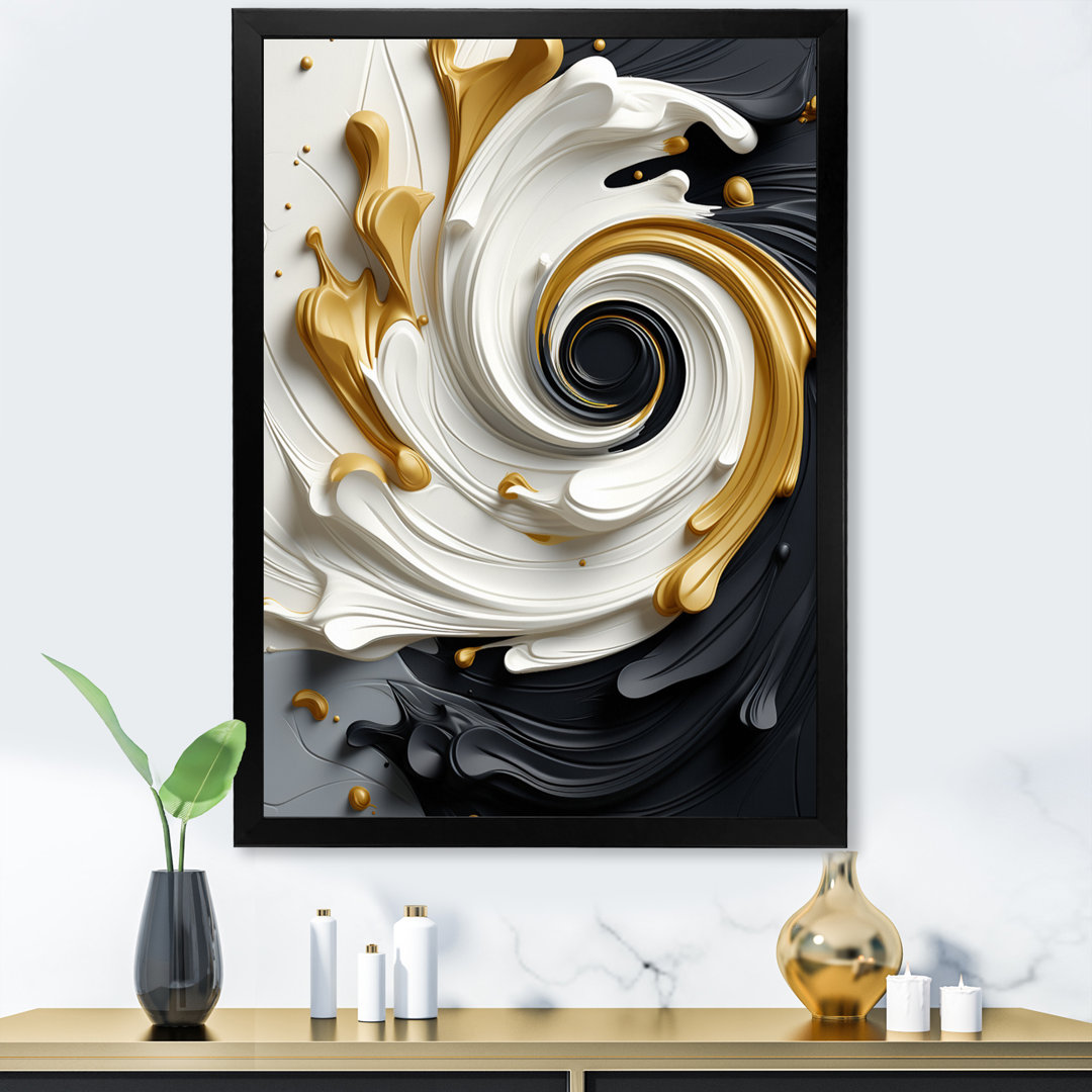 Liquid Gold Black & White Textured Spiral Magic - Abstract Spirals Wall Art Wrought Studio™ 