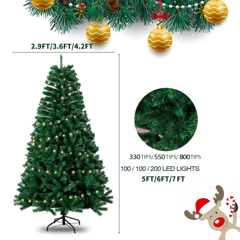 Lighted Artificial Pine Christmas Tree, 7' H