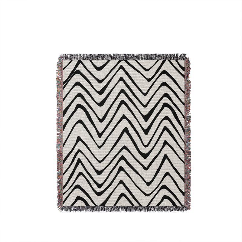 Jeté en coton Zig Zagg, Noir, 60 po x 80 po