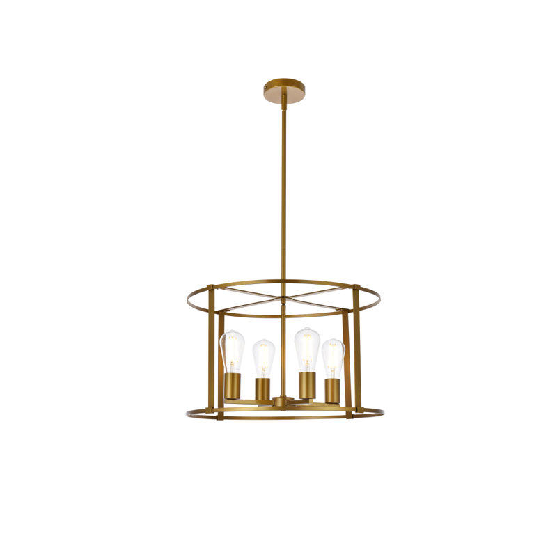 Carter-Johnson Geometric Drum Pendant, Brass, 12" H x 20" W x 20" D, 4 Lights
