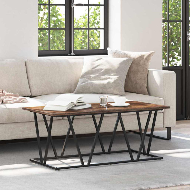 Coffee Table Engineered Wood and Metal Living Room Modern Rectangular, Brown