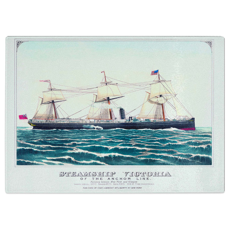 Tempered Glass Steamship Victoria of the Anchor Line Chopping Board, 39 cm W x 28.5 cm L