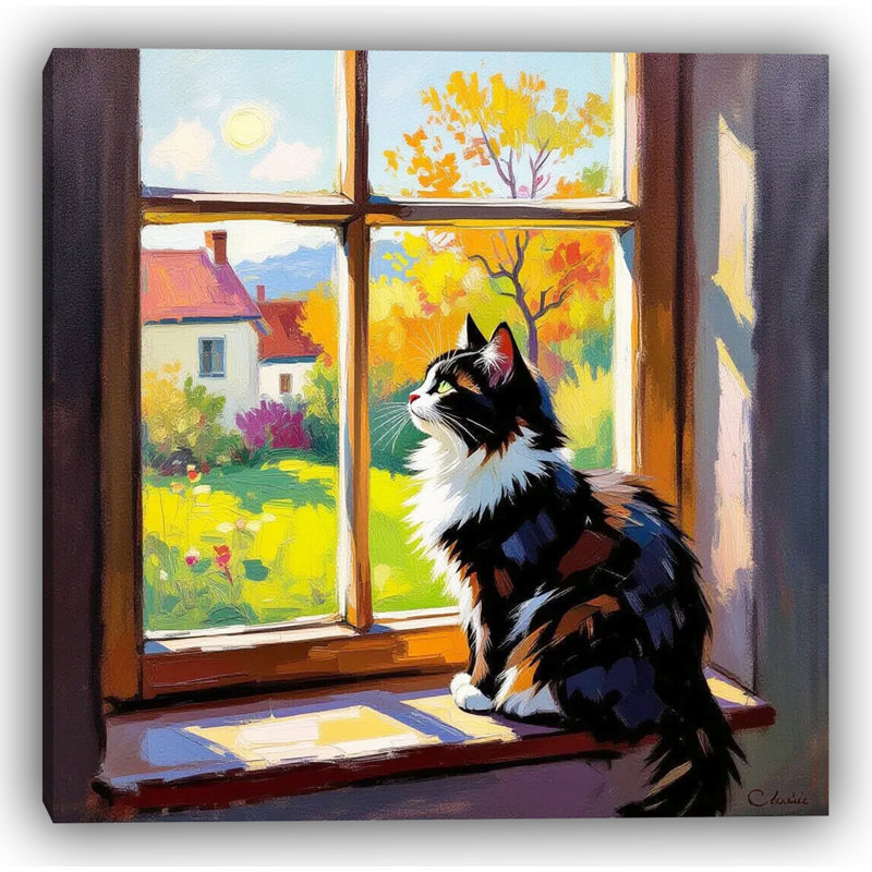 Après-midi: Chat à la fenêtre, toile tendue, H 20 po x l 20 po