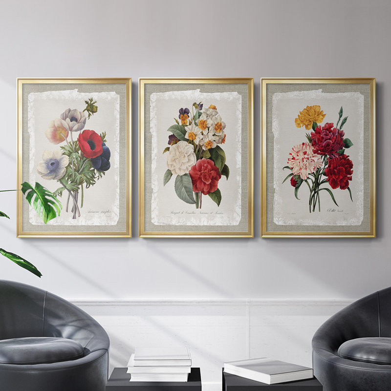 Botanical Bouquet Anemone, toile encadrée de qualité supérieure - prête à être accrochée, Or