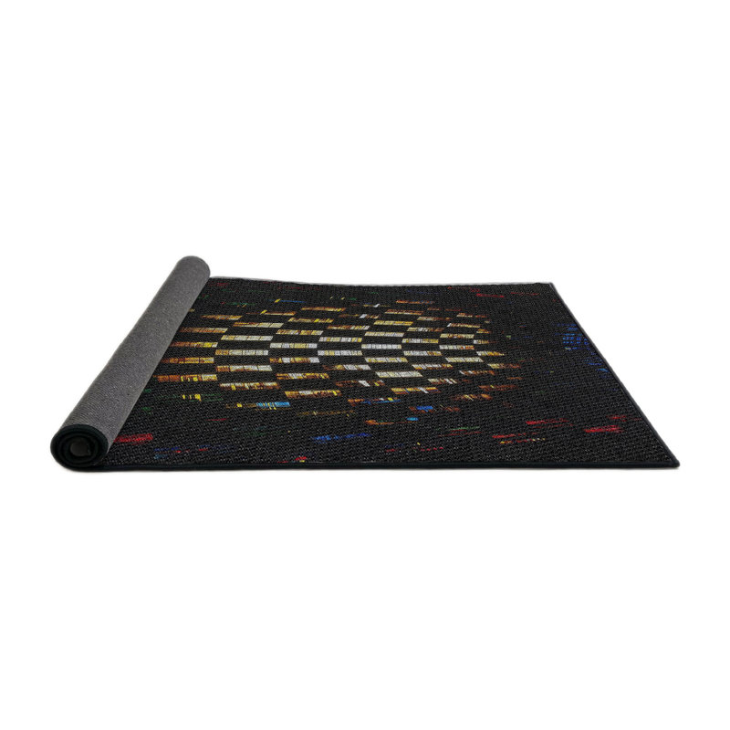 Tapis noir à motif géométrique Kaine, Rond 7 pi