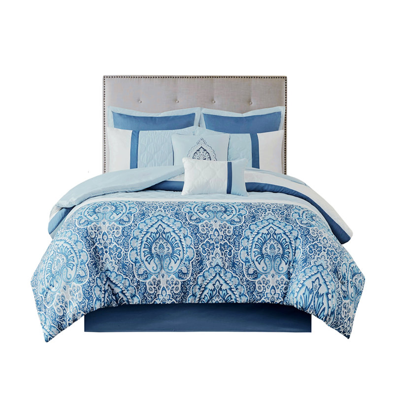 Polyester Comforter, Queen Comforter + 4 Pillowcases, Blue Abstract