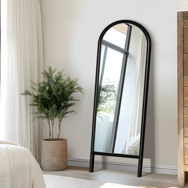Vasilij Solid Wood Arched Mirror, 64" x 21", Black