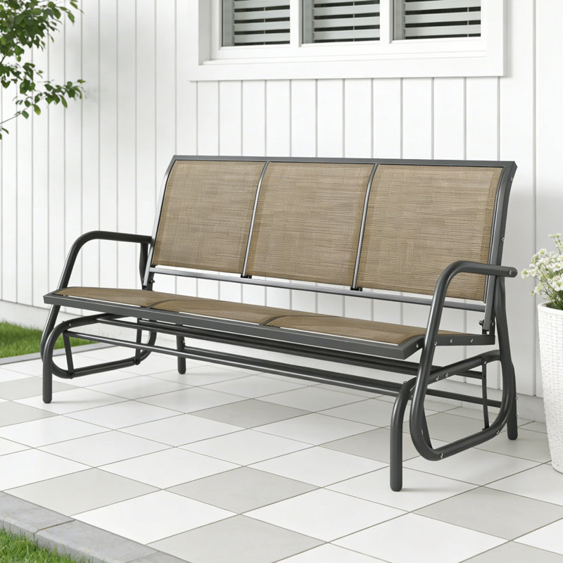 Banc de patio coulissant avec mouvement coulissant en douceur, Brun / Gris