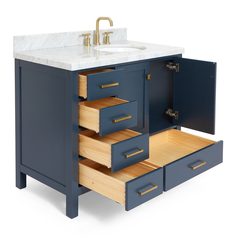 Cambridge 37'' W Single Vanity, Midnight Blue, Oval, Italian Carrara Marble