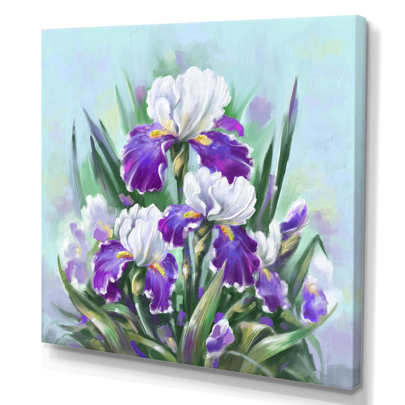 Fleurs et iris mauves en fleurs, H 16 po x l 16 po x P 1 po, Toile tendue