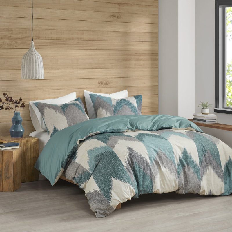 California King Aqua Ikat Cotton Duvet Cover Set