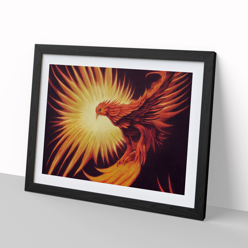 XH1022-8872X Terrific Phoenix Bird 1 Piece Single Picture Frame Wall Art, 46cm H x 64cm W x 2cm D, Black