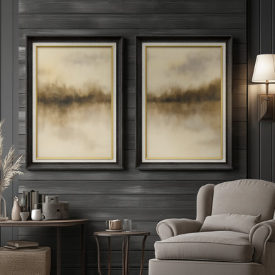 Misty Forest Reflections Calm Sepia - Set of 2 Premium Framed Wall Art Print on Paper 26"x36"