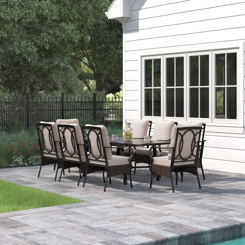 Argyri 8 - Person Patio Dining Set with Extendable Rectangular Table , Cushions Included