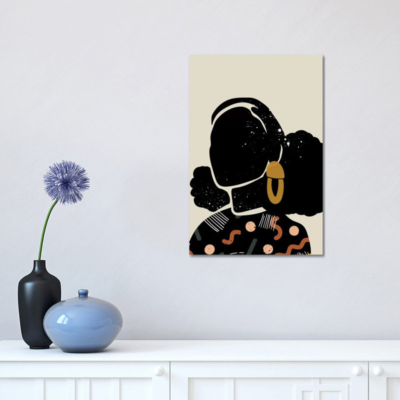 Black Hair IV - impression d'art graphique, Pas de tapis, Toile tendue, H 18 po x l 12 po x 1,5 po