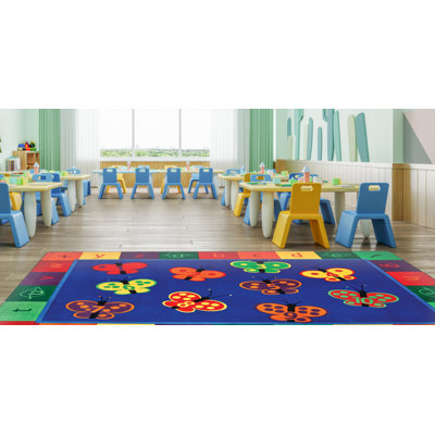 ABC 123 Butterflies Counting Literacy Tufted Blue/Red/Orange Area Rug