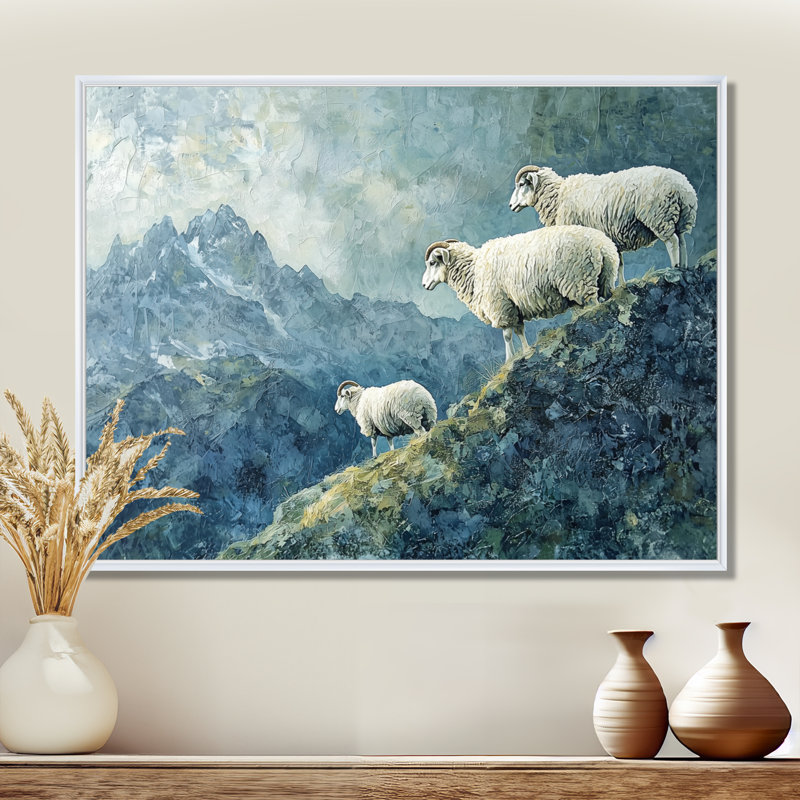 Décoration murale Gillreath Mountain Retreat Of Sheep, H 12 po x l 20 po, Impression encadrée flottante, Blanc