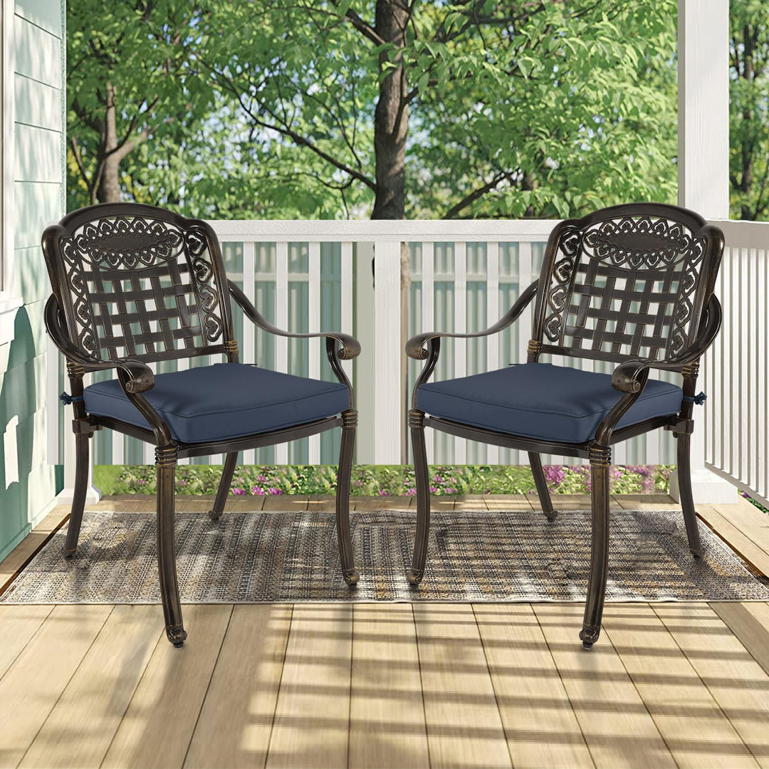 MEETWARM 2 Piece Patio Dining Chairs with Cushions, Outdoor All-Weather Cast Aluminum Chairs, Patio Bistro Dining Chair Set (Set of 2) MEETWARM Cushion