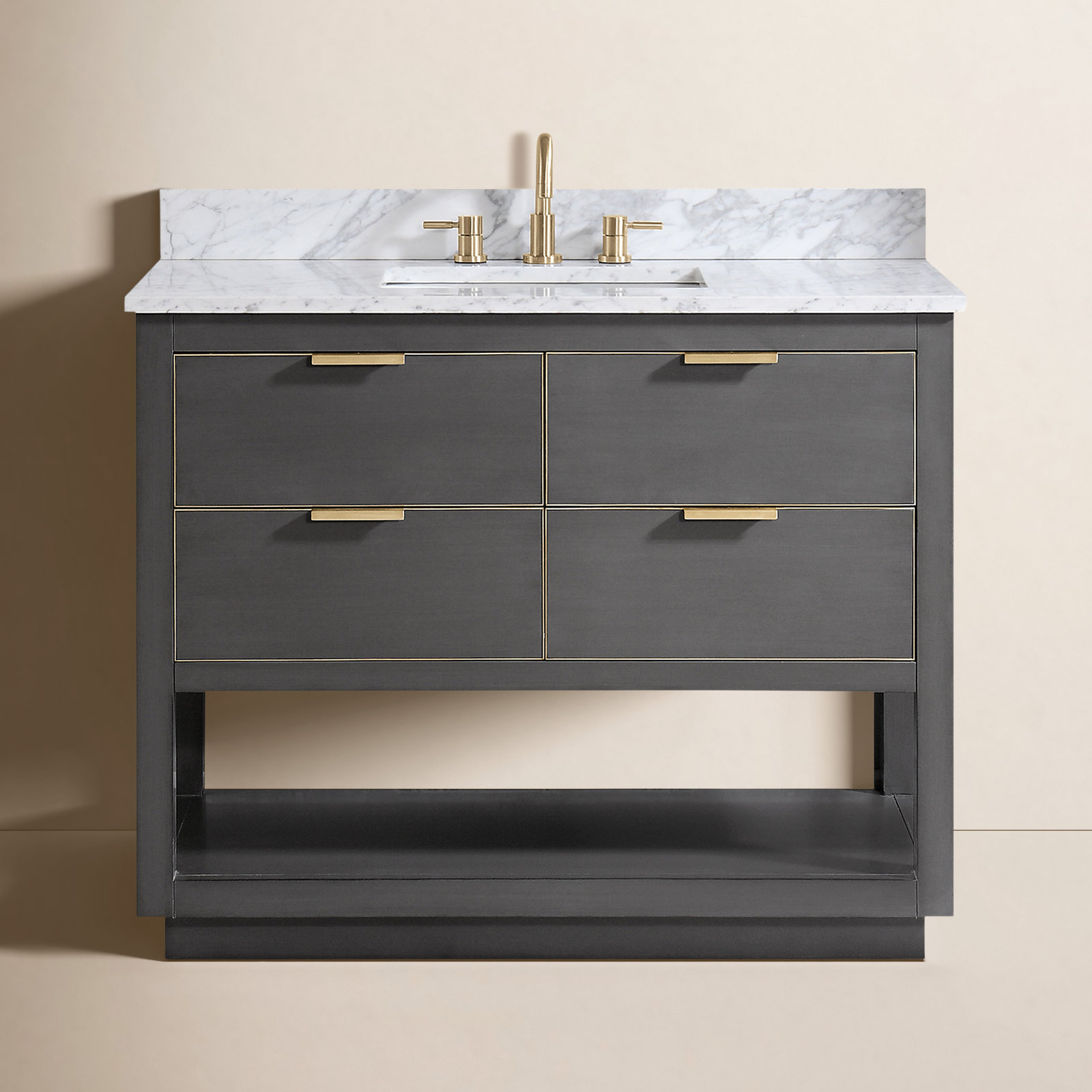 Allie 42" Single Bathroom Vanity Set, Carrera White Marble/Gold, Twilight Gray, 42"W