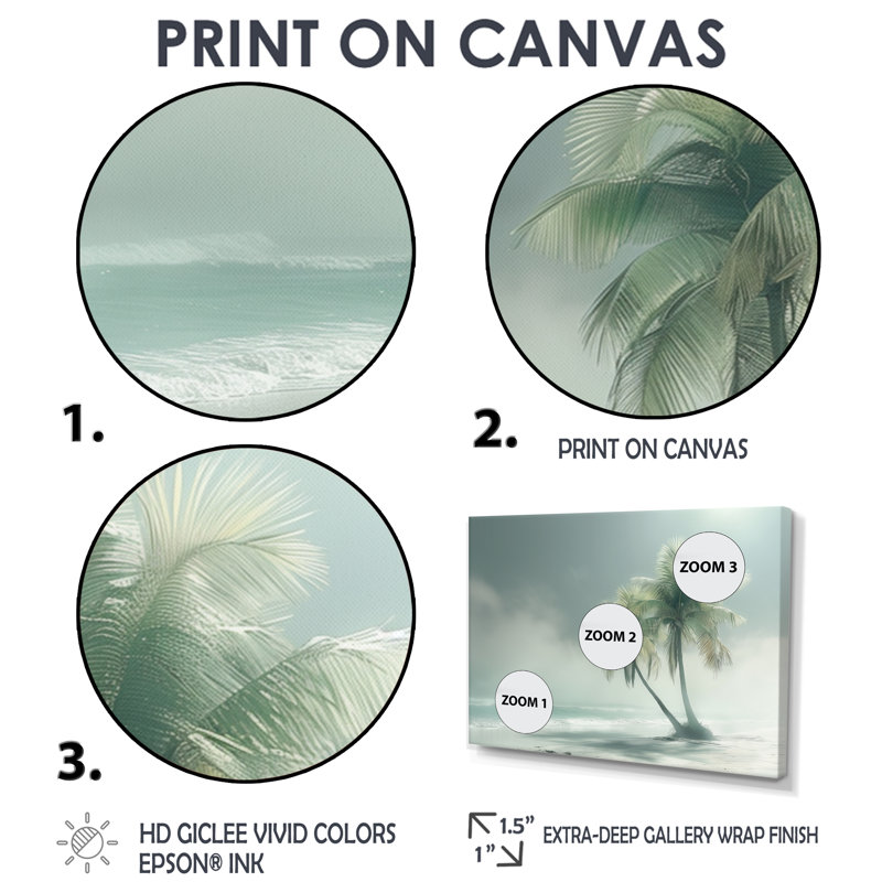 Gris, vert, palmiers, oasis tropicale - palmiers et palmiers, art mural du salon, Encadrement argenté, H 28 po x l 60 po