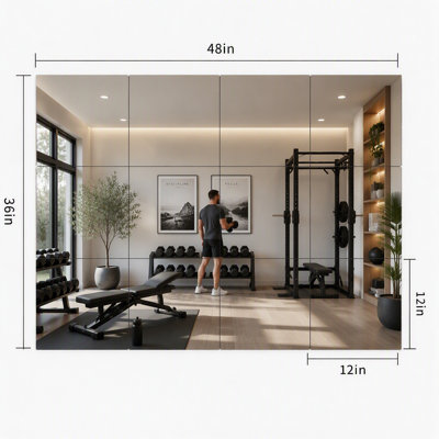Miroirs de remise en forme - 11,4 x 11,4 pouces (paquet de 12) - Miroirs muraux adhésifs, porte de bricolage et miroirs pleine grandeur - Verre trempé sans cadre - Décoration murale auto-adhésive pour la chambre à coucher, le salon ou la porte de placard