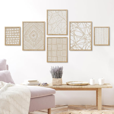 Collage, courbe, ligne brun clair, cercle, motifs géométriques, art moderne pour le salon, la chambre à coucher, le bureau
