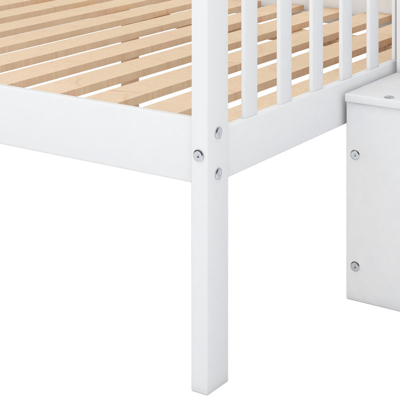 Lit superposé simple au-dessus de l'escalier simple - pin massif et rangement polyvalent avec rangement, pour plus de stabilité