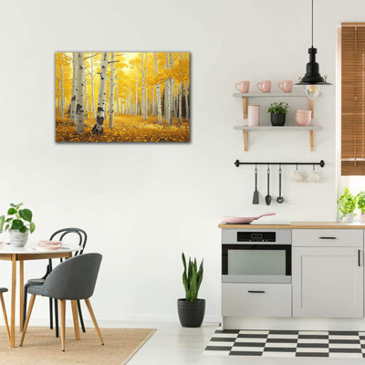 Grande forêt de bouleaux, art mural automne, bouleau doré encadré scène d'hiver, impressions sur toile, photos prêtes à être accrochées pour bureau personnel, décoration murale, 32 po x 48 po