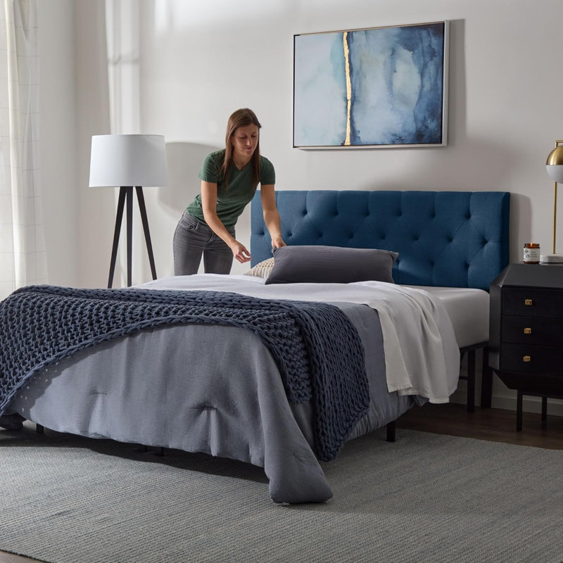 Tête de lit tapissier pour grand lit taille grand - Polyester rembourré touffeté à losanges, hauteur réglable, bleu cobalt