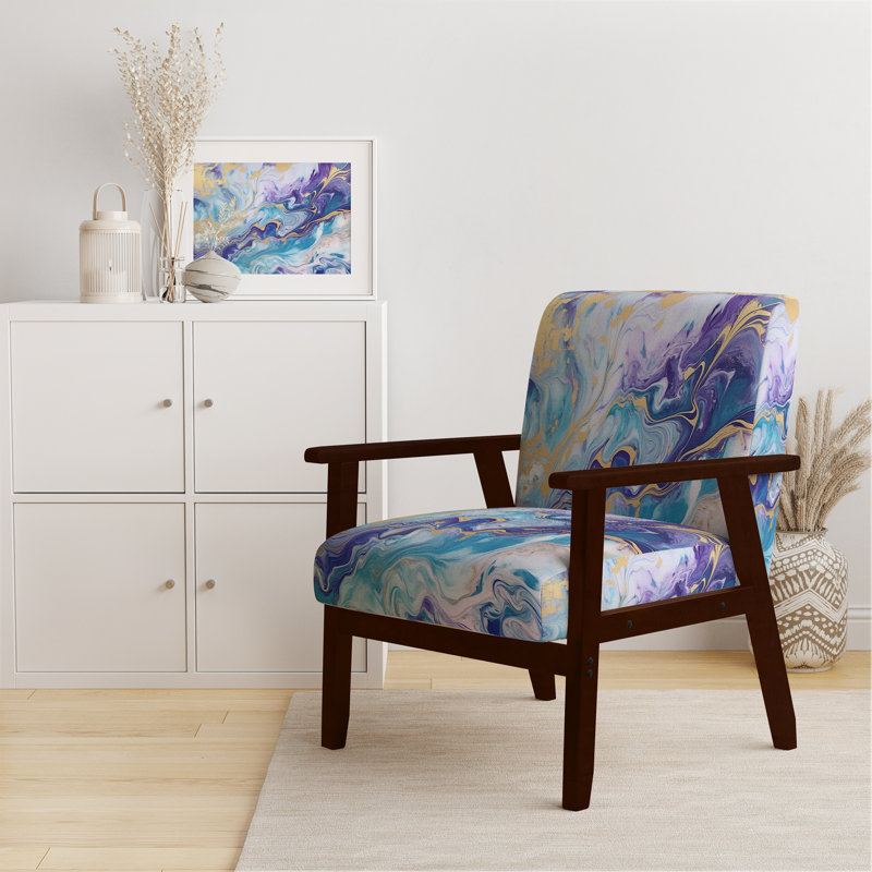 Berdahl Marble Upholstered Armchair, Green/Purple Polyester, Brown Square Arms