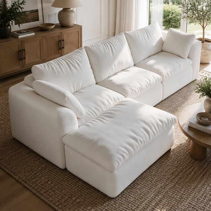 Canapé d'angle surdimensionné à assise profonde, White Linen