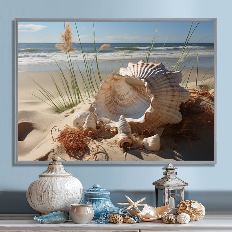 «Beach Photo Seashell Symphony I», reproduction d'art sur toile, H 12 po x l 20 po x P 1 po, Argent argent