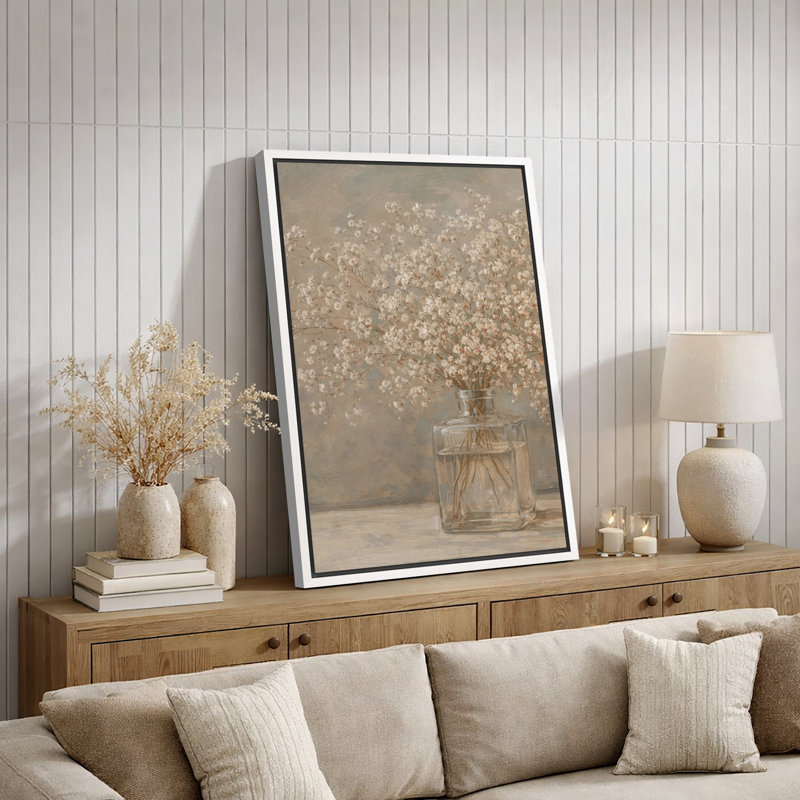 Douce œuvre botanique, images de chambre à coucher, impression sur toile encadrée, H 36 po x l 24 po, Cadre flottant blanc