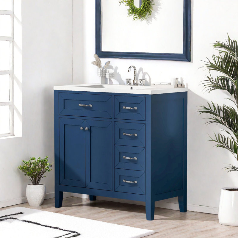 Meuble-lavabo 36 po sans lavabo, base d'armoire seulement, armoire de salle de bain avec tiroirs, structure solide et panneau de fibres à densité moyenne