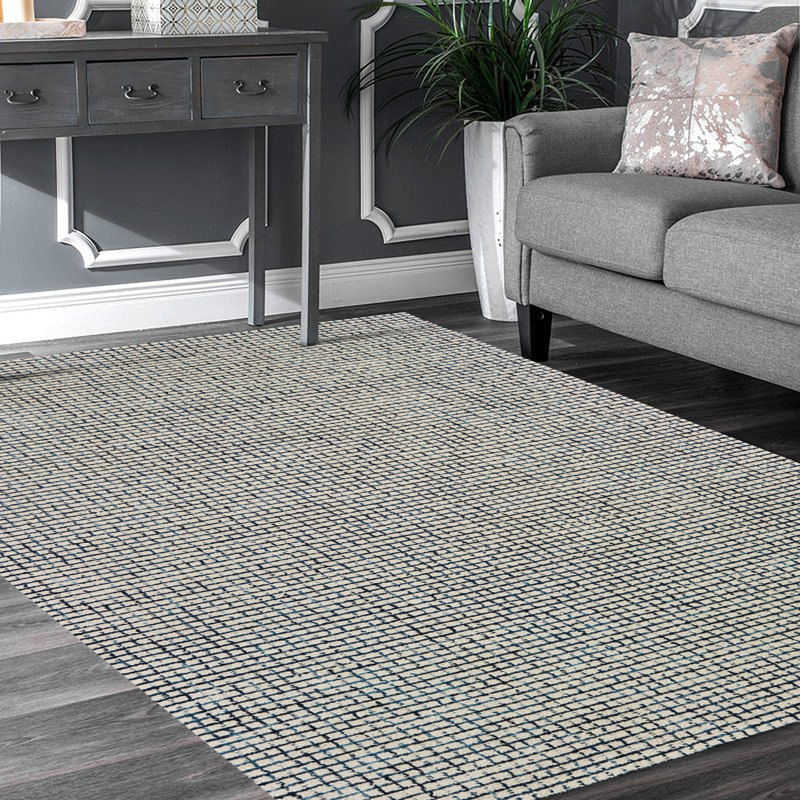 Mccurry Hand-Hooked Wool Area Rug, Rectangle 5' x 7'9", Ivory/Navy