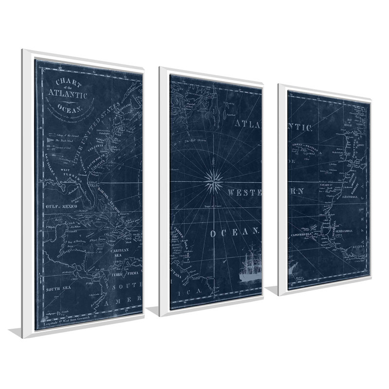 Carte de voile - 3 pièces, peinture sur toile à cadre flottant, L 52,5 po x H 33,5 po