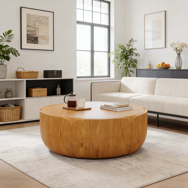 Table basse ronde pour l'intérieur et l'extérieur, Naturel, L 35,63 po x l 35,63 po x H 13,19 po