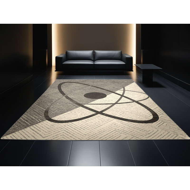 Machine Washable Parnika Atom Diagram Modern & Contemporary Geometric Rug in Gray – Gray Binding, 4x6