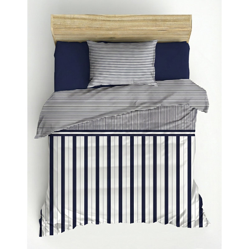100% Cotton Ranforce Single Quilt Cover Set, Dark Blue | Duvet Cover 55.1 x 78.7 inches & Pillowcase 23.6 x 23.6 inches | Reactive Printing, Machine Washable, 145 Thread Count, Envelope & Button Closure System, Soft & Durable
