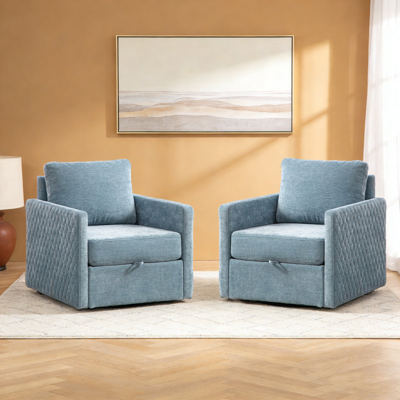 Fauteuil pivotant rembourré avec rangement 29,5 po, Bleu